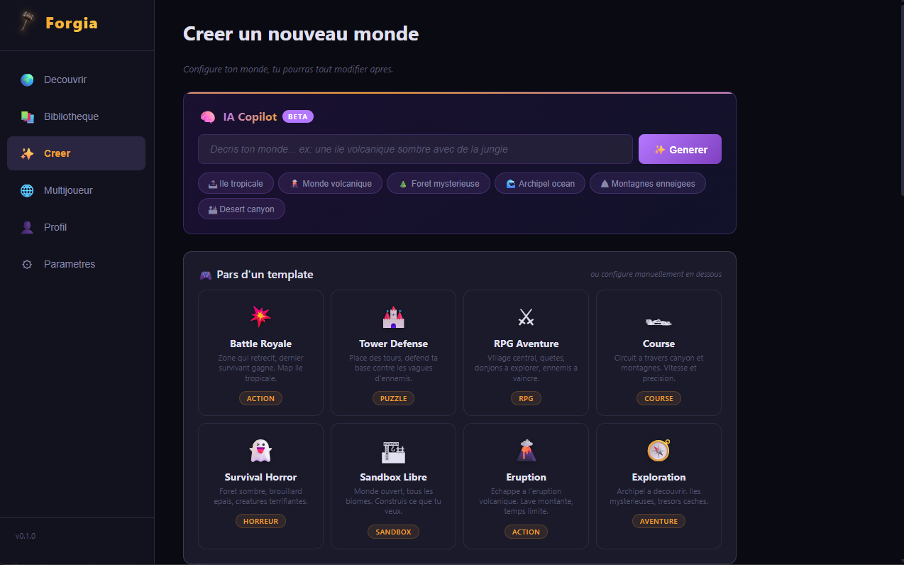 Forgia — Creer un nouveau monde avec IA Copilot